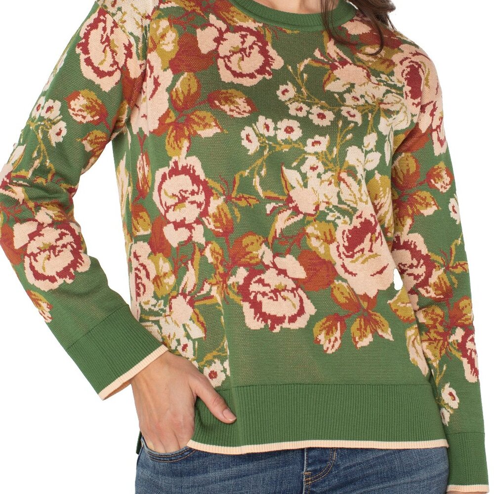 LIVERPOOL LONG SLEEVE CREW NECK SWEATER SIZE SMALL / GREEN MULTI FLORAL